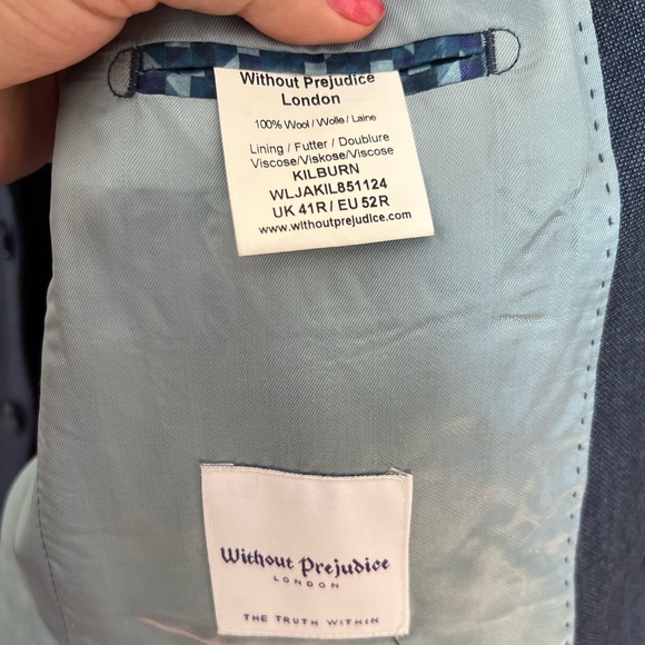 “Without Prejudice” KILBURN SLIM FIT BLUE WOOL MEN SUIT - Picture 14 of 16